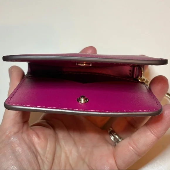 Kate Spade Nadine Leather Slim Bifold Card Holder w/ Keyring NWOT Rhubarb Tart